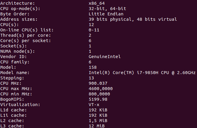 lscpu output